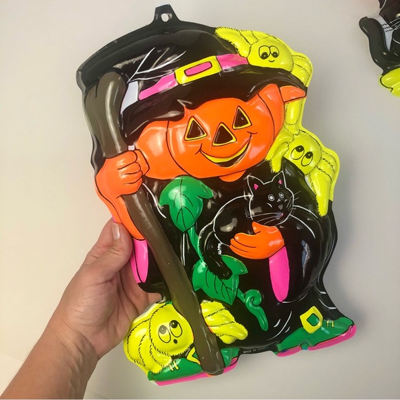 Vintage 80s Halloween Decorations - Molded Plastic Pumpkinhead & Witch Bundle - Picture 3 of 5